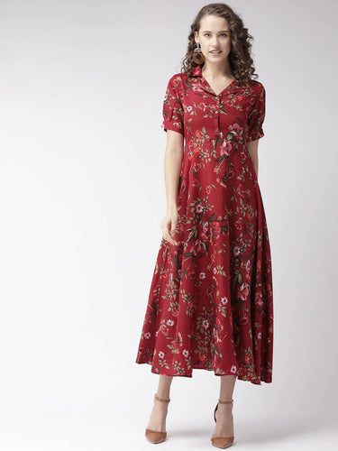 My Western Crepe Floral Printed Full Length Fit & Flared Western Maxi Dress My Western
